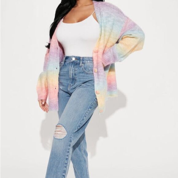 NWT Fashion Nova Women’s Crush Rainbow Spacedye Cardigan Size L - Picture 3 of 10
